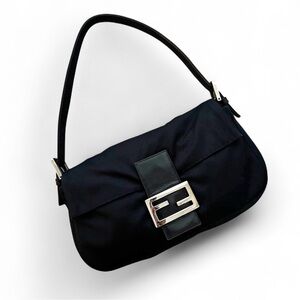 Fendi Black Baguette Shoulder Bag with Silver Buckle